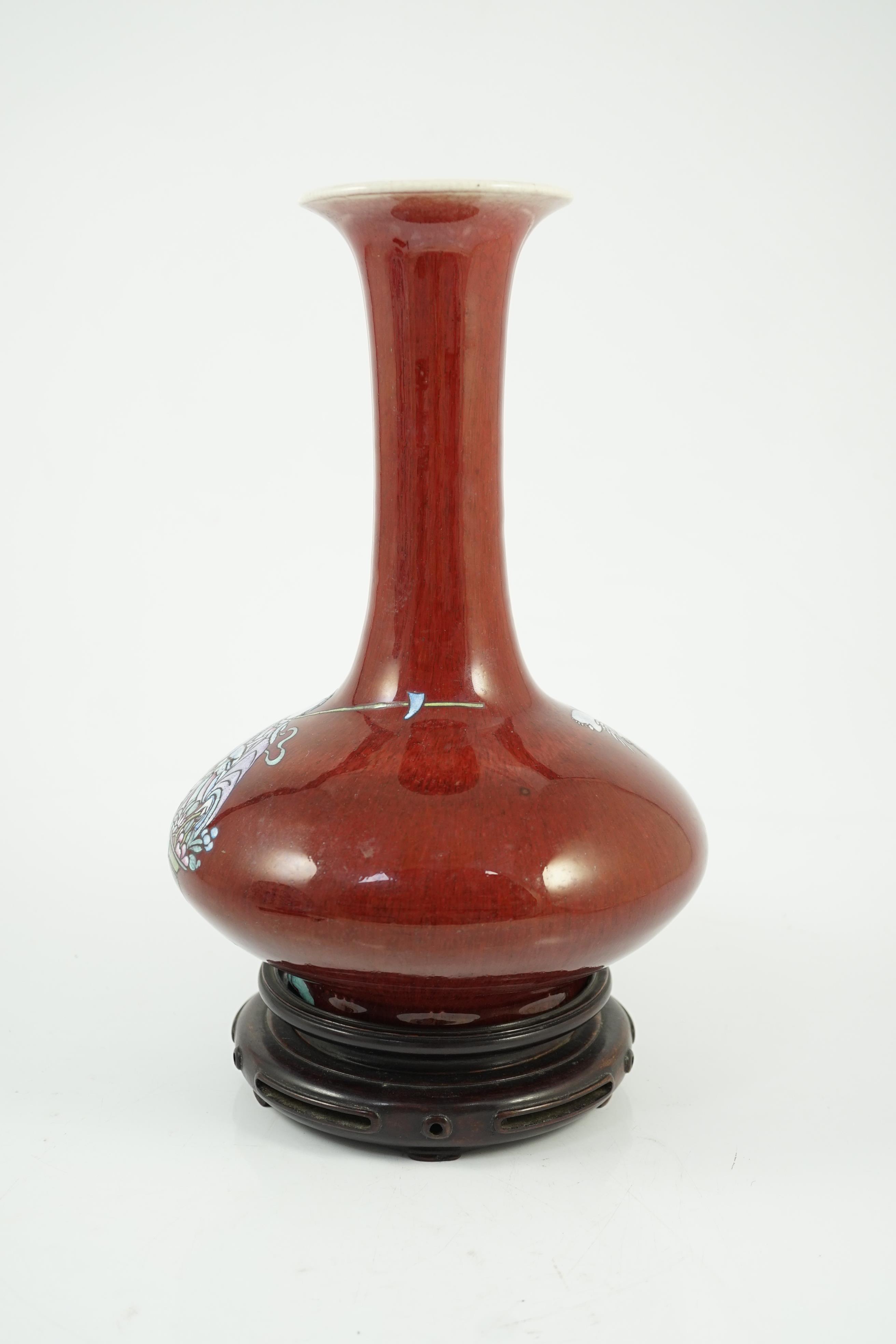 A Chinese sang-de-boeuf glazed and ‘He Xiangu’ enamelled vase, 19th century